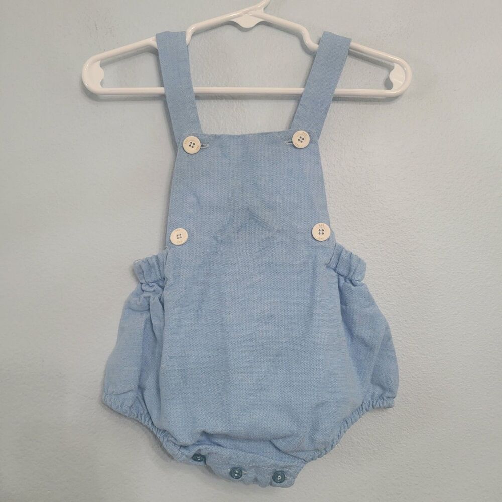 Paz Rodriguez Spain Baby 12M Blue Linen Romper Bubble Bodysuit Sunsuit Luxury